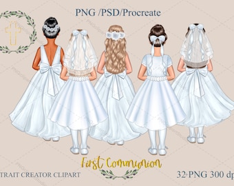 Erstkommunion Clipart, Erstkommunion Geschenk, Erstkommunion Portrait, Erstkommunion Geschenk für Mädchen, Portrait Schöpfer