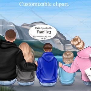 Familie Clipart, Familie sitzen, Familie Outdoors, Vatertag, Muttertag, Familie Clipart, Eltern und Kinder, anpassbare Clipart.