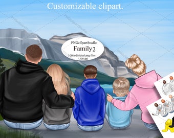 Family Clipart, Sitting Family, Family Outdoors, Father's Day, Mother's Day, Family Clipart, Parents and Children, Customizable clipart.