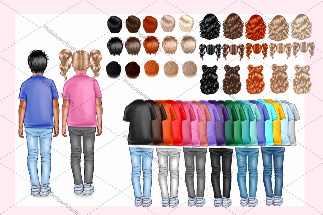 Kids Clipart: Girl, Boy, Baby Girl and Baby Boy | PNG Files | Family ...