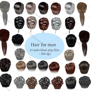Mens Hairstyles Clipart, Natural Hair PNG, Hair Clipart Pack, Afro Hairstyle, Painted Hair, Custom Male Hairstyles Clipart