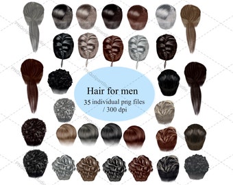 Mens Hairstyles Clipart, Natural Hair PNG, Hair Clipart Pack, Afro Hairstyle, Painted Hair, Custom Male Hairstyles Clipart