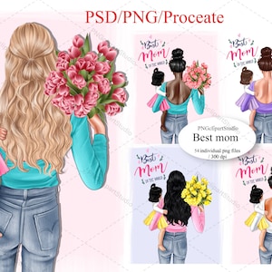 Mother clipart, Girl clipart, Daughter clipart, Family illustration, mom clip art