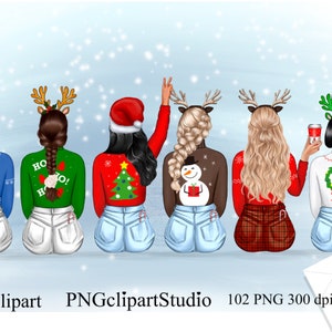 Natal Melhor amiga clipart. Clipart Soul Sisters. Clipart Irmã Presente Namoradas.Ilustração Personalizada. Custom Besties Clipart