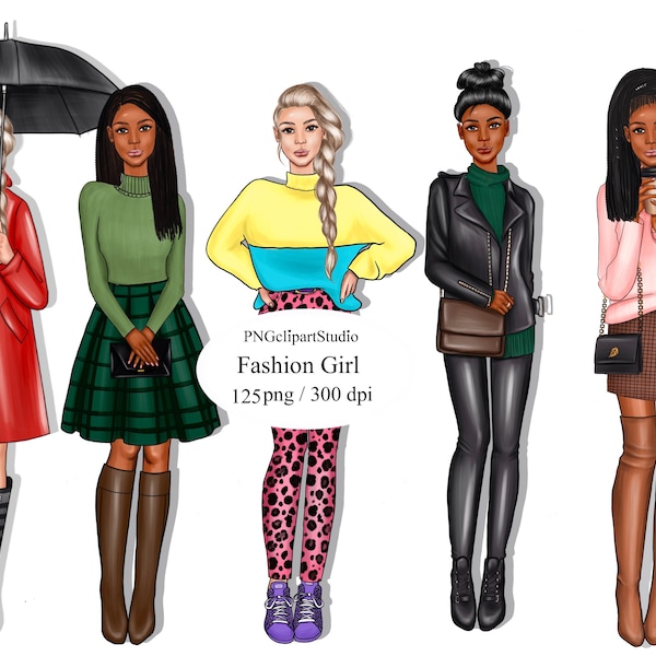 Fashion girl clipart, Autumn Clipart, Different Girls Clipart, Trendy Clipart, Trendy Clipart, African Woman Clipart