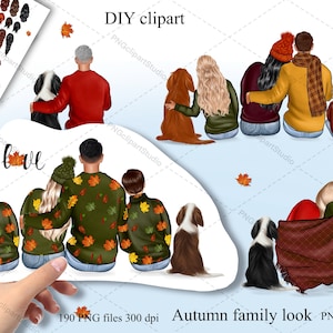 Clipart familiar grande y acogedor, familia sentada, clipart de invierno, feliz Navidad, vacaciones, personalizable, PNG, clipart familiar, relación