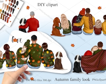 Big Cozy Family Clipart, Sitting Family, Winter Clipart, Merry Christmas, Holidays, Customizable, PNG, Family Clipart, Relationship