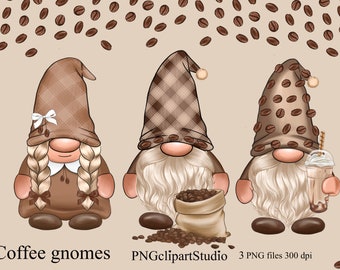 Coffee Gnome Clipart PNG Bundel Coffee Gonk hand getekende aquarel instant download digitale Commerciële clipart