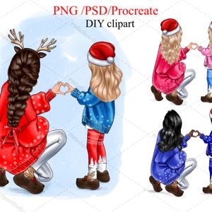 Anpassbare Mutter und Tochter Clipart, Erstellen Sie ein Porträt, Frohe Weihnachten DIY Clipart