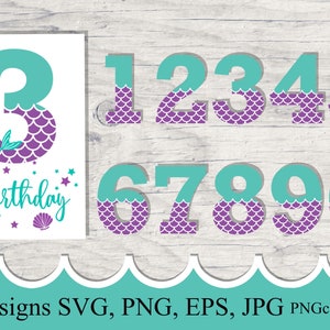 Pack anniversaire sirène SVG, numéros 0-9