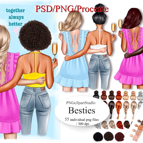 Best friends clipart, Bff clipart, Afro girls clipart, Soul sisters clipart, Besties clipart, Friends clipart,