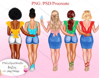 Best friends clipart, Besties clipart, Soul sisters clipart, Afro girls clipart, Friends clipart, Bff clipart, Summer friends clipart,