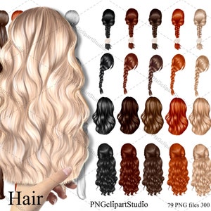 Imágenes prediseñadas de cabello, cabello natural PNG, imágenes prediseñadas de peinados femeninos personalizados, imágenes prediseñadas personalizadas, personalizables, peinados de mujer, paquete de imágenes prediseñadas de cabello,