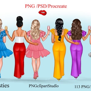 Meilleurs amis clipart, soul sisters clipart, clipart Afro girls, Besties clipart, Friends clipart, Bff clipart, Summer friends clipart,