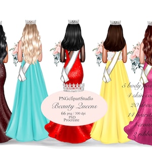 Beauty Queens Clipart, Pageant Queens Clipart, Mädchen im Abendkleid Clipart, Custom Clipart.Braut Clipart, Bester Freund Clipart