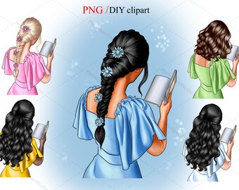 Bücherwurm Clipart, Buchliebhaber Clipart, Planer Clipart, Mädchen Wein Buch Clipart, Sommer Clipart, Lese Clipart, Ich liebe Bücher