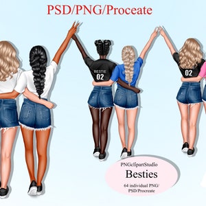 Clipart meilleur ami, Illustration personnalisée, clipart fille afro, portrait de meilleurs amis, cadeaux meilleurs amis Téléchargement instantané PNG