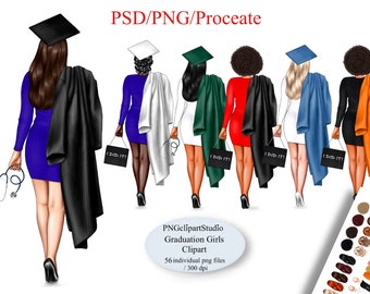 Graduation Clipart, School Clipart, College Senior Clipart Fashion Illustrations, Graduating Girls Planner Stickers, Students Graduation