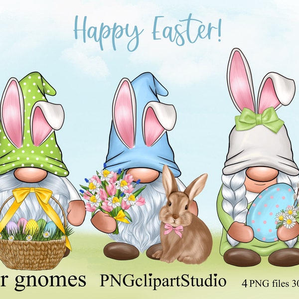 Easter Gnome clipart, Garden clipart, Spring gnome png graphics, Gnome sublimation, Transparent background