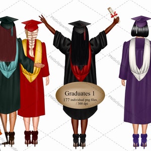 Imágenes prediseñadas de chicas graduadas, sublimación, PNG, creador de retratos DIY, regalo de graduación, graduados 2024, diplomas, vino espumoso, flauta, peinados