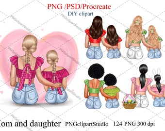 Family clipart, Children clipart, Mother clipart, Girl clipart, Daughter clipart, Family illustration