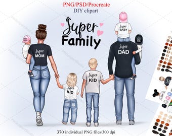 Big Family Clipart, DIY Portrait Creator, My Family Clipart, Our Family Clipart, Parents and Children, Customizable, PNG, Custom People
