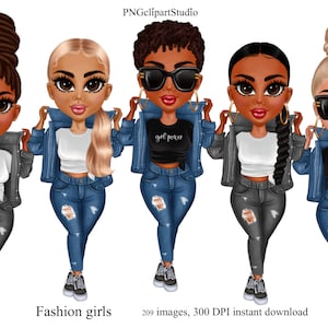Imágenes prediseñadas de chica de mezclilla, imágenes prediseñadas de muñeca Chibi, imágenes prediseñadas de chica con curvas, imágenes prediseñadas de chica de moda, imágenes prediseñadas de chica de jeans, imágenes prediseñadas afroamericanas