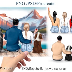 Pareja con Perros Clipart Personalizable