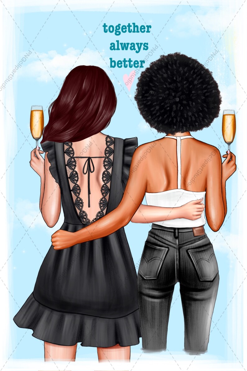 Best Friends Clipart Bff Clipart Afro Girls Clipart Soul - Etsy