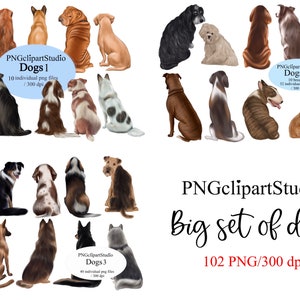 Hunde Clipart, Hunde von hinten, Hunde sitzen im Rücken für Tasse, Dekorationen und Wanddekor, Hundeliebhaber Geschenkideen, Border Collie,
