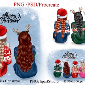 Imágenes prediseñadas de Navidad para mejores amigos, Ilustración personalizada, Imágenes prediseñadas de chicas afro, Regalos para mejores amigos, ¡Feliz año nuevo y feliz Navidad!