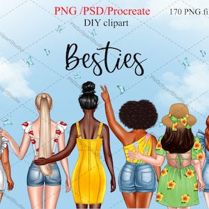 Besties clipart, beste vrienden clipart, Soul Sisters clipart, mager meisje clipart, PNG, mode meisje clipart, zomer clipart, cadeau vriend diy