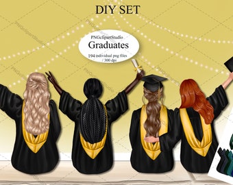 Graduation Clipart, Graduating Girls Planner Stickers, School Clipart, College Senior Clipart Fashion Illustrations, Students Graduation