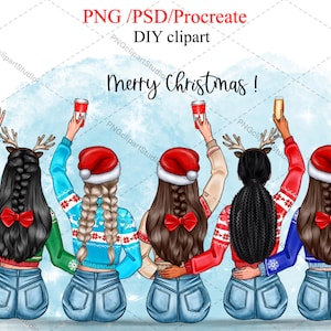 Clipart de mejores amigas de Navidad. Clipart de hermanas del alma. Clipart de regalo para hermanas. Ilustración personalizada. Clipart de mejores amigas personalizado