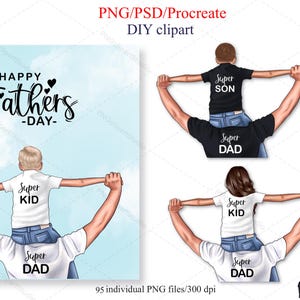 Happy father's day clipart, Dad and son DIY clipart, Dad and daughter custom clipart.
