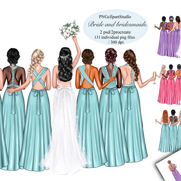 Bridesmaids Clipart, Best friend clipart. Maid of honor Clipart, Wedding Clipart, Wedding illustration,