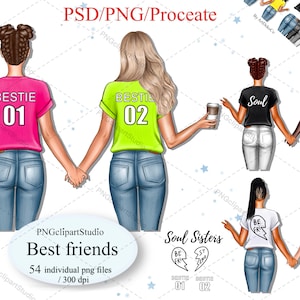 Meilleures amies des cliparts, des cliparts, des cliparts féminins, des cliparts femme, mode filles, PNG personnalisable, cadeau pour soeurs, âmes sœurs