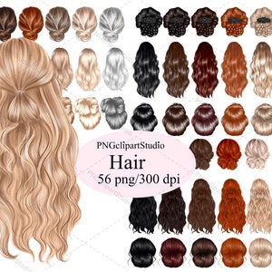 Imágenes prediseñadas de cabello, cabello natural PNG, paquete de imágenes prediseñadas de cabello, imágenes prediseñadas de peinados femeninos personalizados, imágenes prediseñadas personalizadas, personalizables, peinados de mujer,
