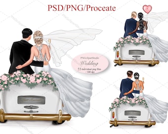 Just Married Clipart, Wedding Day Clipart, Wedding Clipart, DIY, Free Commercial Use