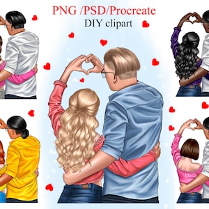 Valentinstag Cliparts, Paardesigner, anpassbare, Paar Porträt, Familie, personalisierte Illustration