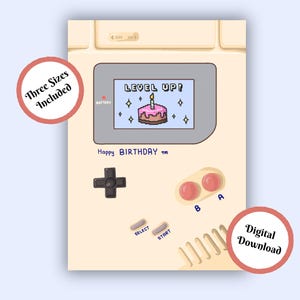 Druckbare Geburtstagskarte für Gamer | Retro Gameboy Grußkarte | Niedliche Videospiel Geburtstagskarte | Nintendo Geburtstagskarte | Sofort Download