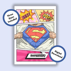 Druckbare Karte für Vater | SUPERDAD Comic-Stil Karte | Geburtstagskarte für Papa | Handgemachte Karte zum Vatertag | Sofortiger digitaler Download