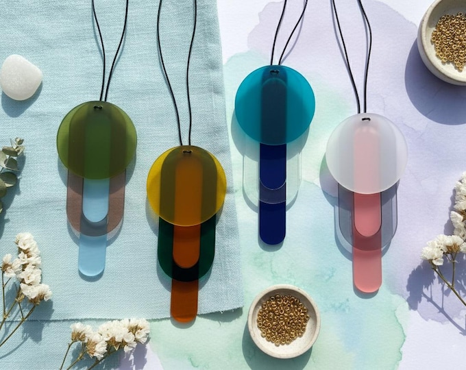 Geometric Acrylic Necklace – Modern Colour Block Pendant, Bold Perspex Jewellery