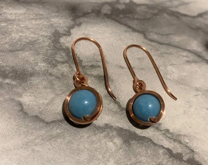 Handcrafted Pink Copper Earrings with Larimar – Calm, Femininity, and Inner Harmony