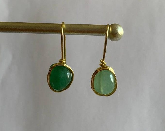Copper and Natural Green Aventurine Drop Earrings