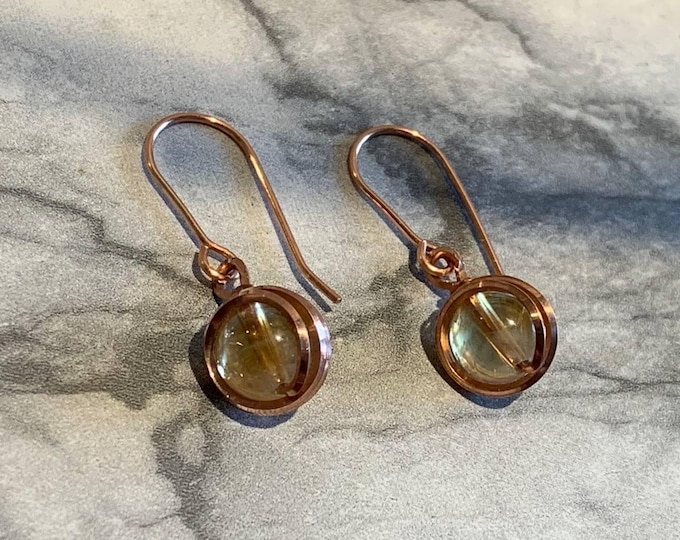 Handcrafted Pink Copper Earrings with Citrine – Solar Energy, Optimism, and Inner Strength