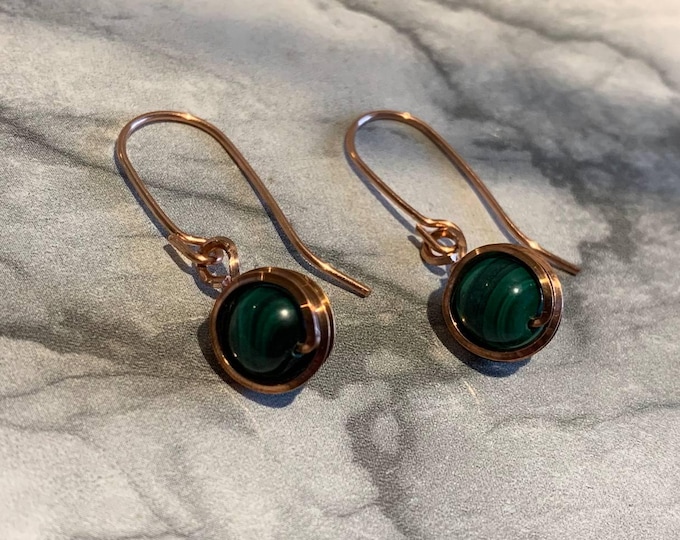 Handcrafted Pink Copper Earrings with Malachite – Protection, Transformation, and Inner Strength