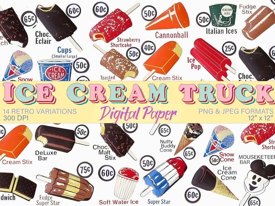 Ice Cream Truck Menu Transparent PNG, Frozen Treats, Retro Summer, 1980