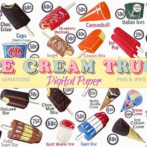 Menu del camioncino dei gelati PNG trasparente, dolcetti congelati, estate retrò, modello trasparente PNG preferiti di Frozen degli anni '80, molti bellissimi usi