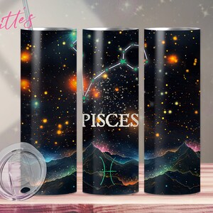 Pisces Zodiac Constellation Tumbler Wrap, 20 oz Skinny Tumbler Sublimation Design, Instant Digital Download PNG, Astrology, Horoscope Wrap